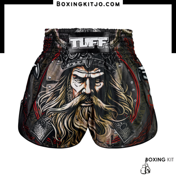 2TUF2TAP Muay Thai Short - Black Viking Warriors Design