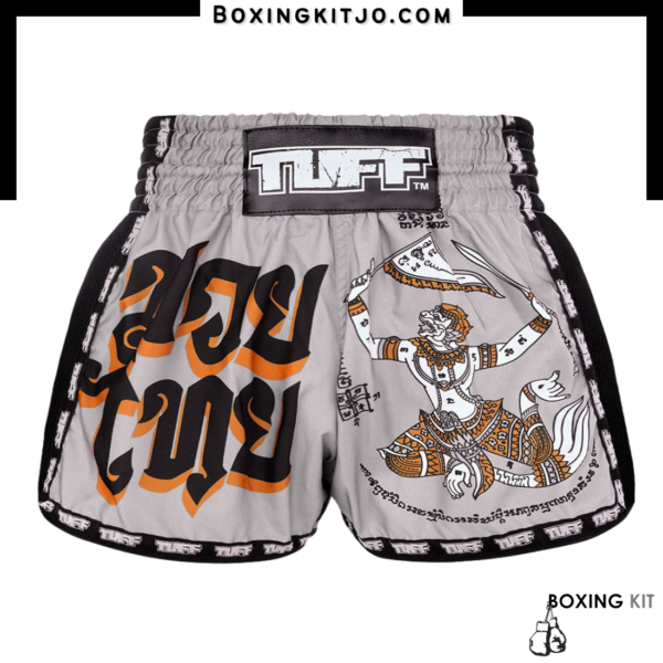 2TUF2TAP Muay Thai Short - Grey Hanuman Warrior Design