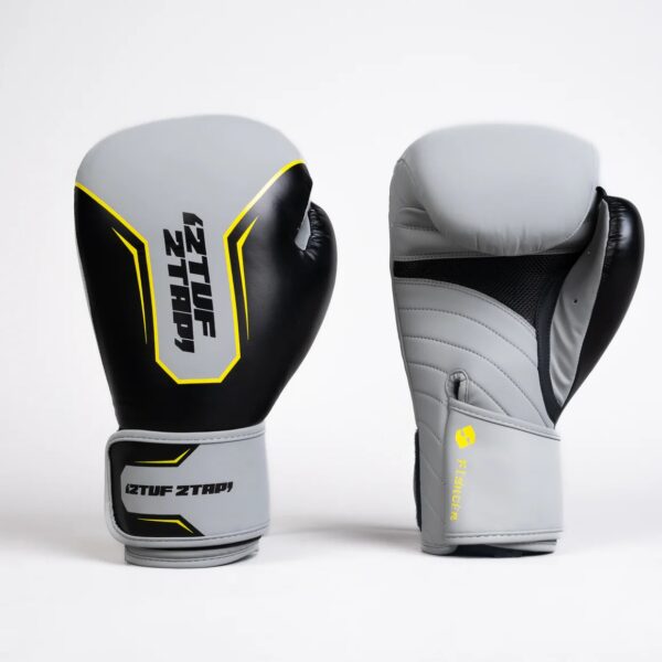 2TUF2TAP Light Gray & Black JL Boxing Gloves | Ultimate Power & Protection